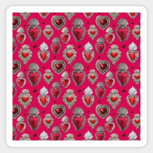 Mexican milagrito vibrant red sacred heart silver oaxaca folk art elegant seamless pattern Sticker